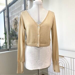 MOUSSY VINTAGE NWT Champagne V-Neck Cropped Cardigan, Made in Japan, Size M / S